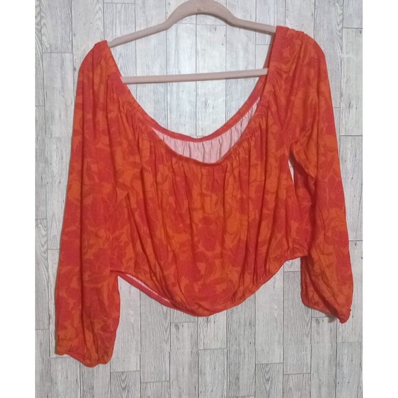 Torrid Off Shoulder Top Super Super Soft Knit Floral Orange Size 2X NWT - Picture 2 of 7